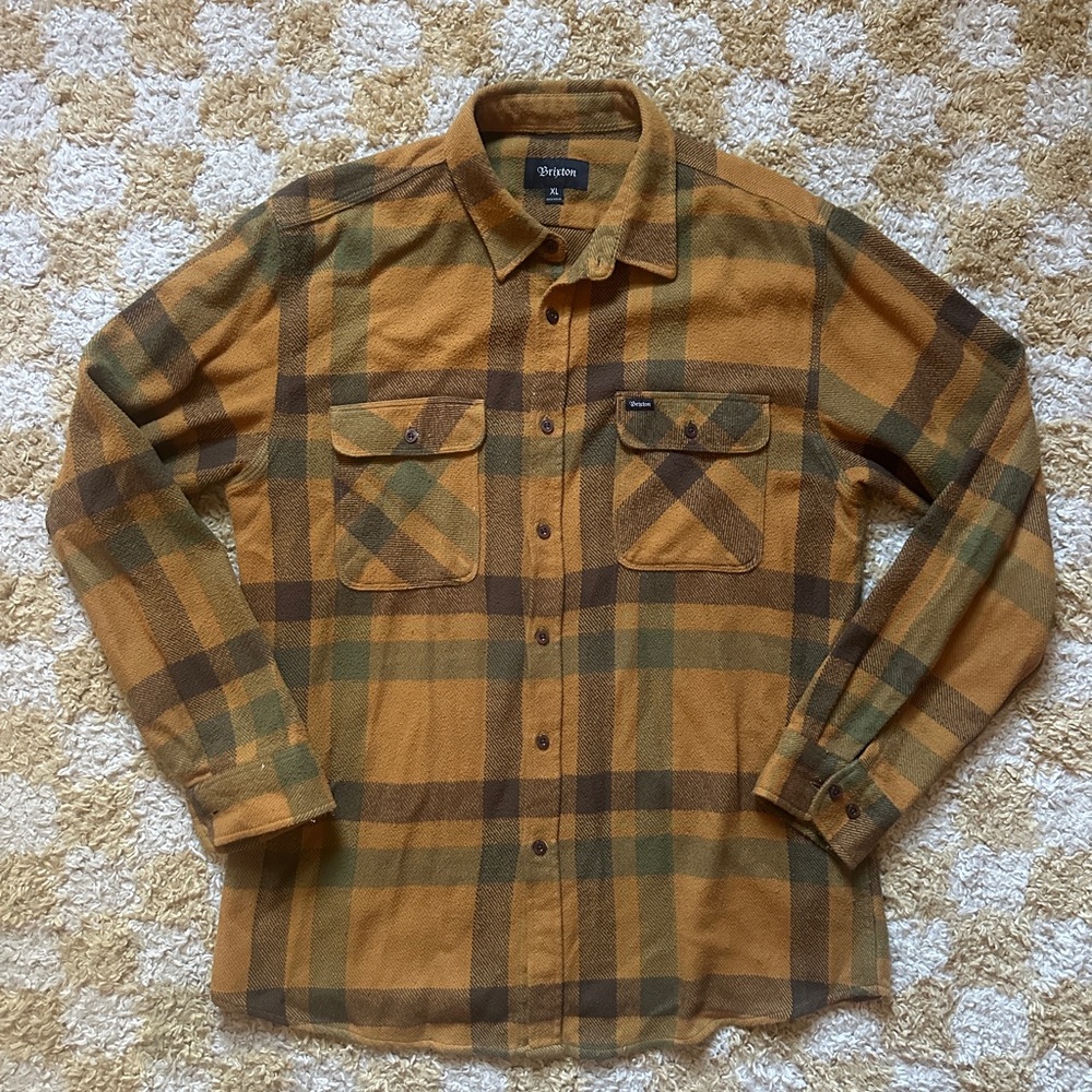 Brixton Plaid Flannel Shirt - Mustard, Brown & Olive